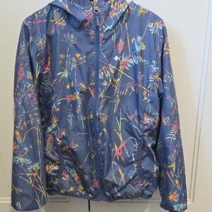 Columbia Navy Floral-Print Hooded Windbreaker